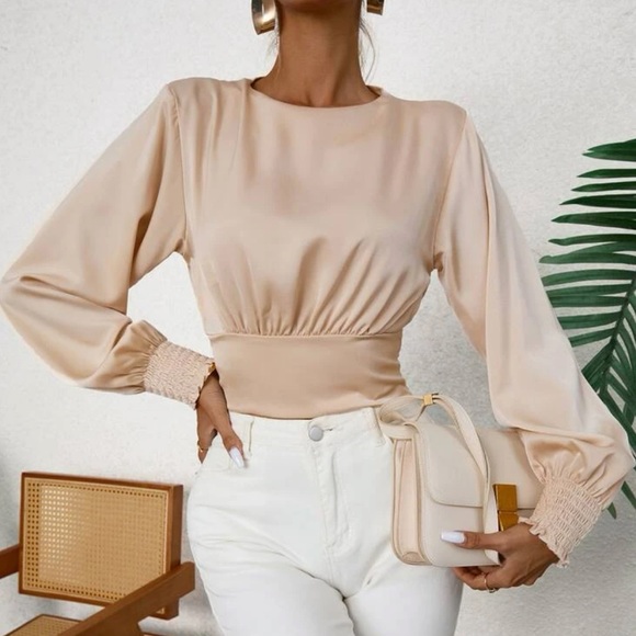 Boho apricot shirred open back crop top - Picture 5 of 6